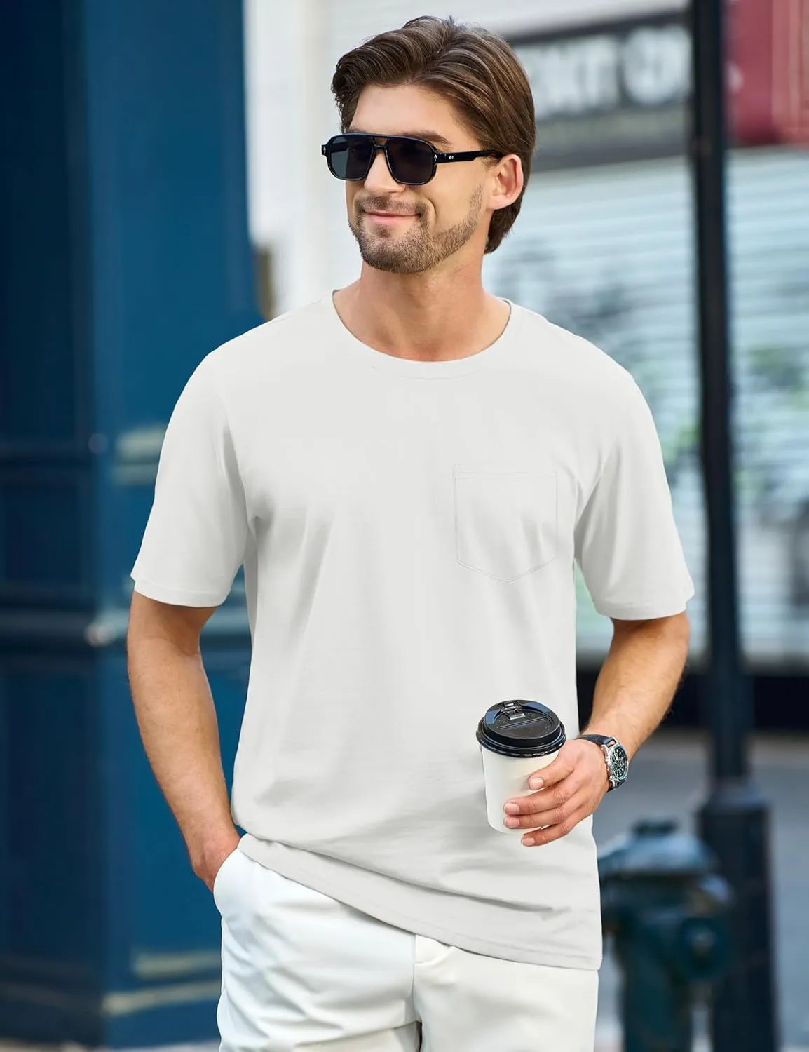 TACVASEN Men's Pocket T Shirts Cotton Short Sleeve Shirt Moisture Wicking Tee Shirt Crew Neck Lightweight Summer Tops