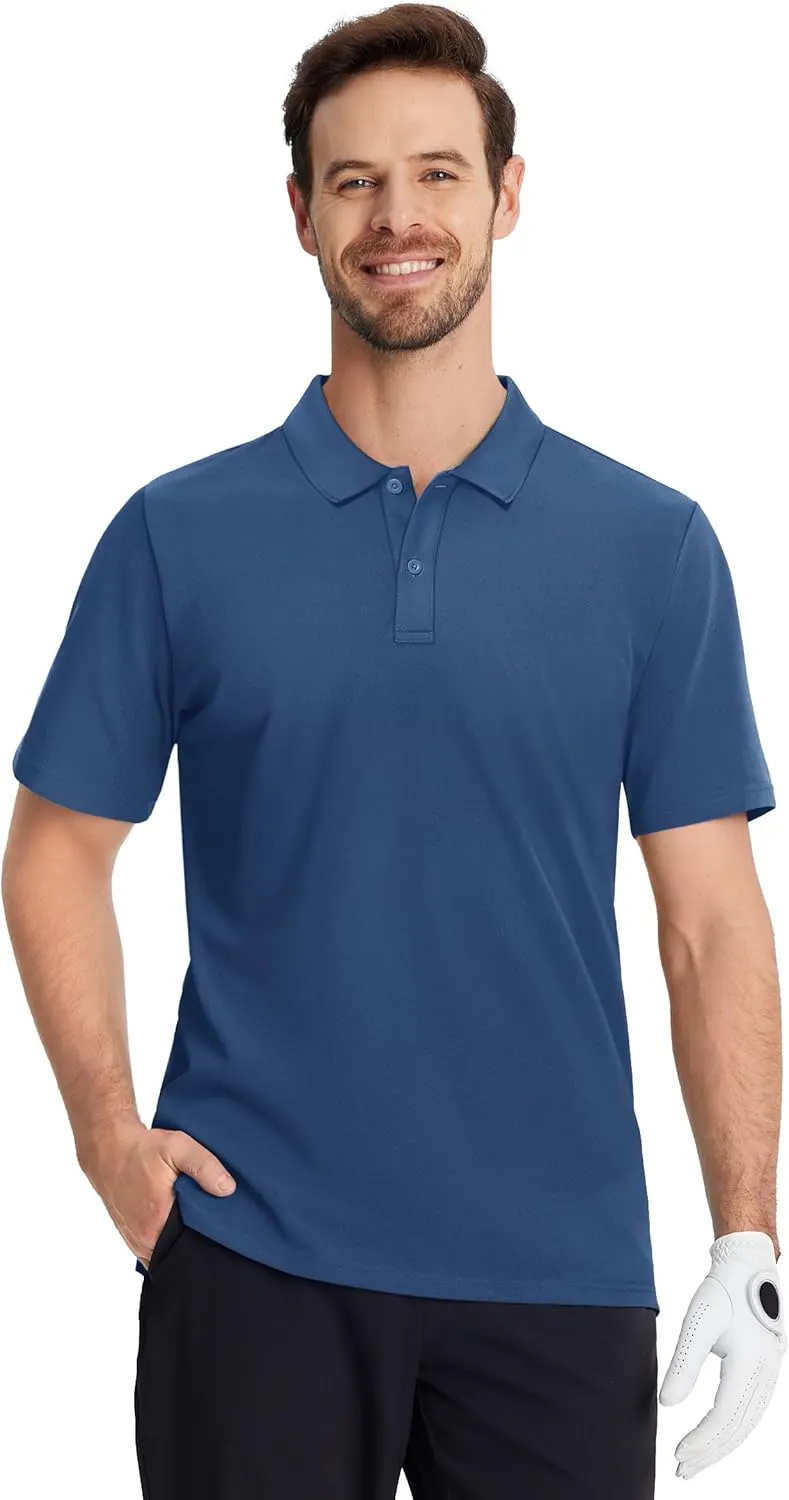TACVASEN Polo Shirts for Men Short Sleeve Quick-Dry Breathable Pique Golf Polo Solid Cotton Polo T-Shirts
