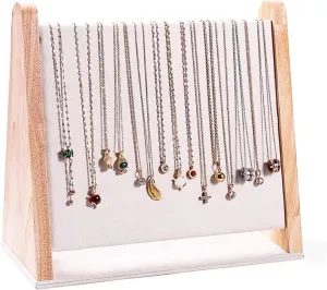TANG SONG Single-layer Wood Flannelette Soft Mat Multiple Necklace Display Stand Necklace Chains Organizer Holder for Home (Beige)