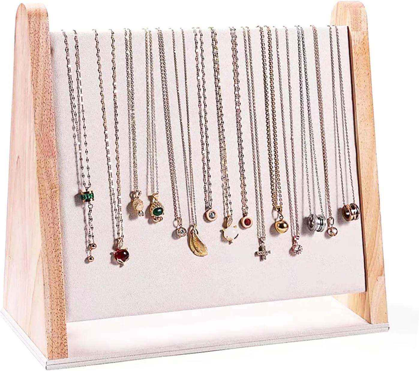 TANG SONG Single-layer Wood Flannelette Soft Mat Multiple Necklace Display Stand Necklace Chains Organizer Holder for Home (Beige)