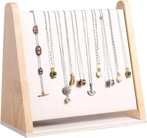 TANG SONG Single-layer Wood Leather Soft Mat Multiple Necklace Display Stand Necklace Chains Organizer Holder for Home (White)