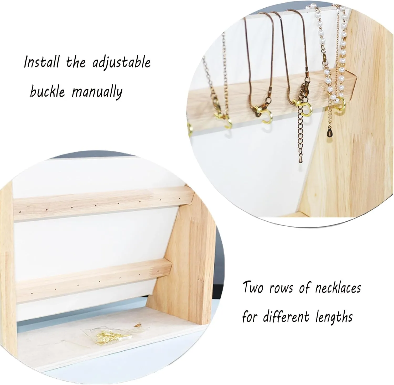 TANG SONG Single-layer Wood Leather Soft Mat Multiple Necklace Display Stand Necklace Chains Organizer Holder for Home (White)