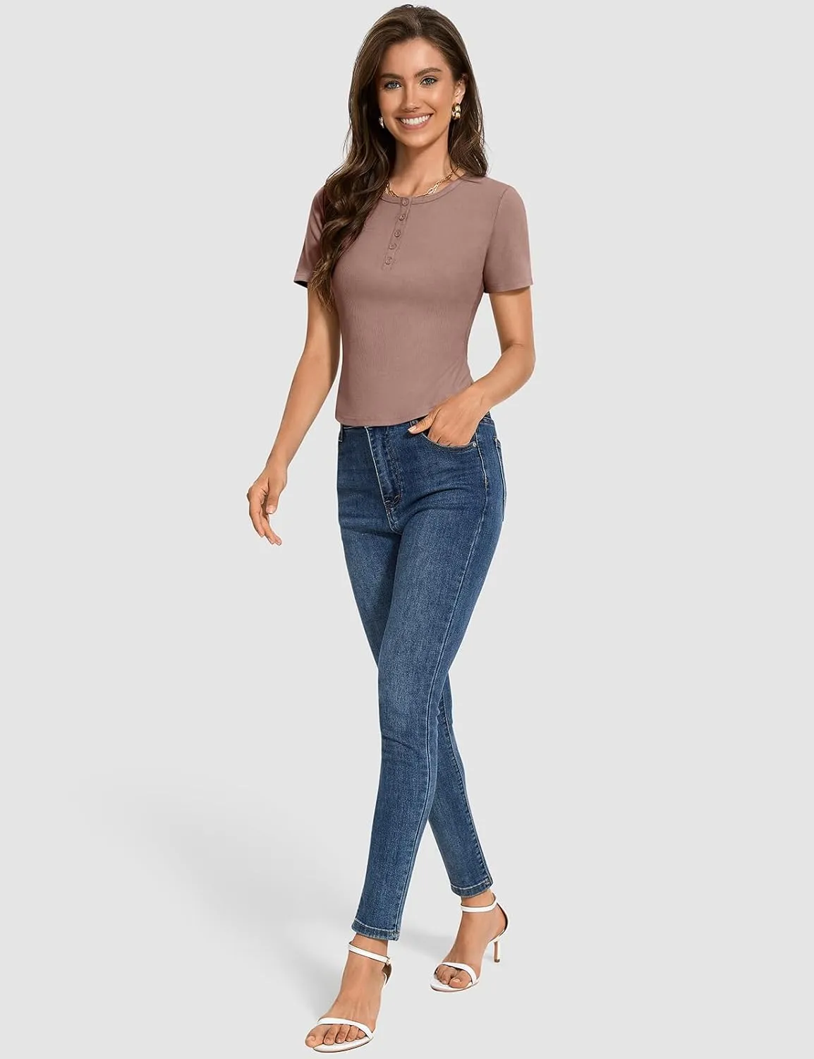 TARSE Women's Short Sleeve Henley T Shirts Casual Summer Button Ribbed Knit Slim Fit Basic Tops Blouse 2025