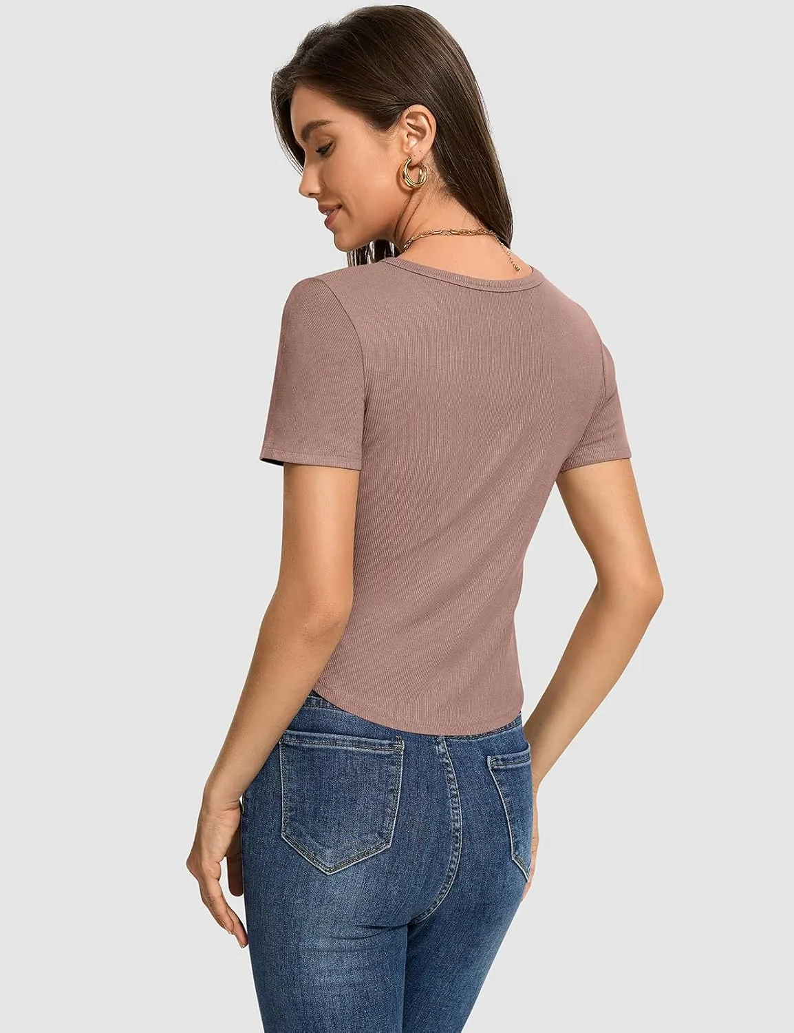 TARSE Women's Short Sleeve Henley T Shirts Casual Summer Button Ribbed Knit Slim Fit Basic Tops Blouse 2025