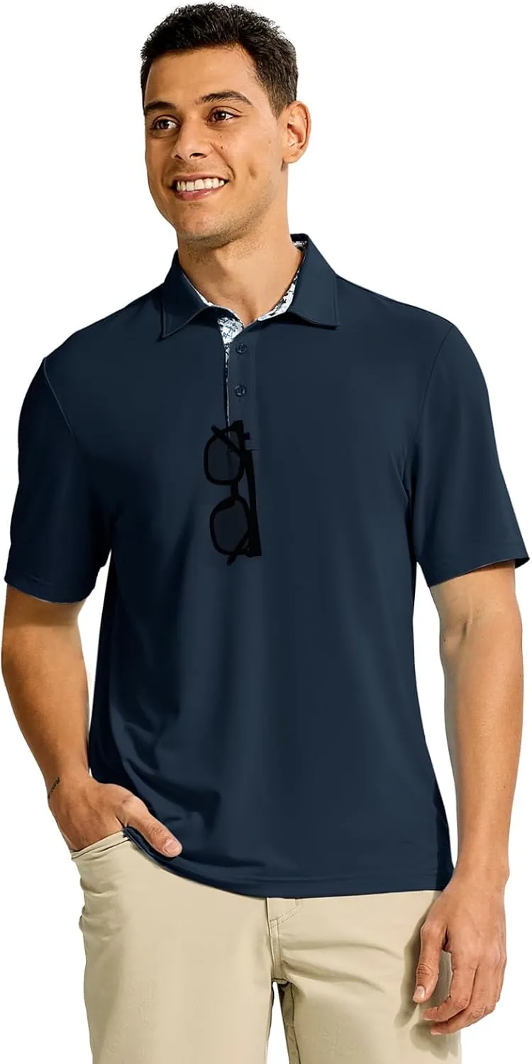 TBMPOY Men's Polo Shirts Short Sleeve 3-Button Golf Moisture Wicking Athletic Tennis T-Shirts Casual Collared Shirt