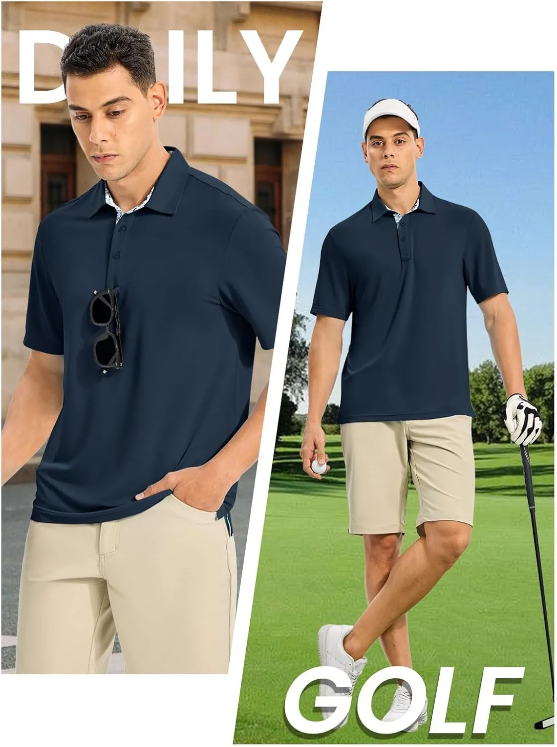 TBMPOY Men's Polo Shirts Short Sleeve 3-Button Golf Moisture Wicking Athletic Tennis T-Shirts Casual Collared Shirt