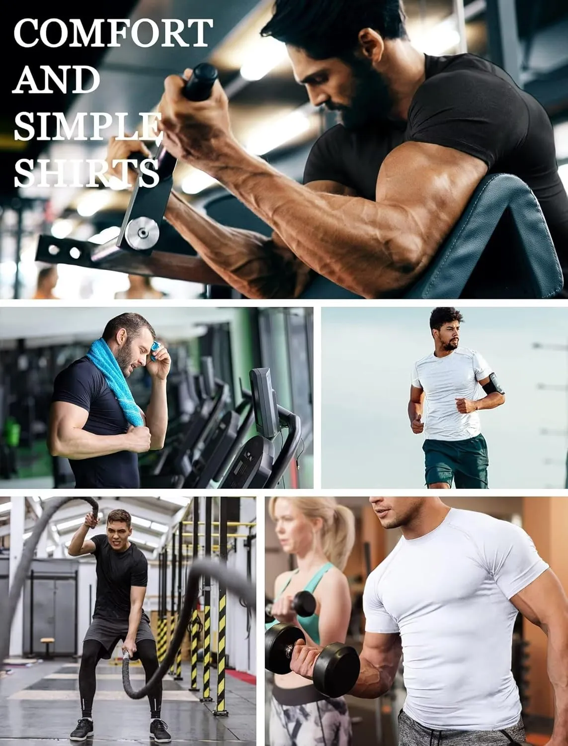 TELALEO 6 Pack Men's Compression Shirt Short Sleeve Athletic Baselayer Sports T Shirts Workout Tops for Men Black White