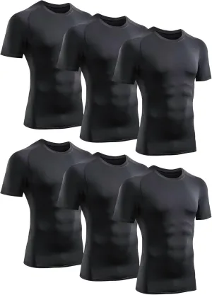 TELALEO 6 Pack Men's Compression Shirt Short Sleeve Athletic Baselayer Sports T Shirts Workout Tops for Men Black White