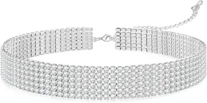 Tennis Necklace Synthetic Diamond Chain Sparkly Silver Choker Necklaces for Women
