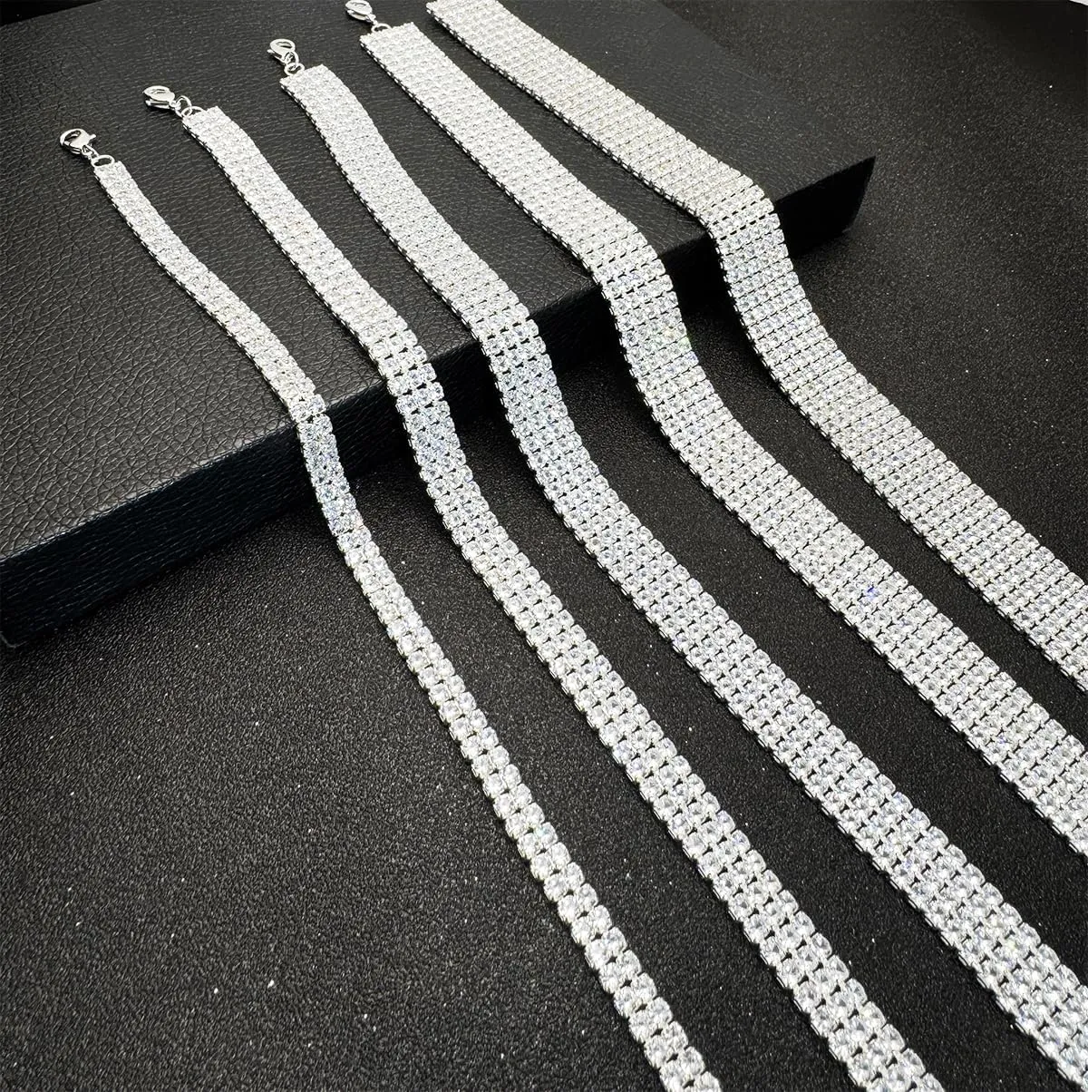 Tennis Necklace Synthetic Diamond Chain Sparkly Silver Choker Necklaces for Women