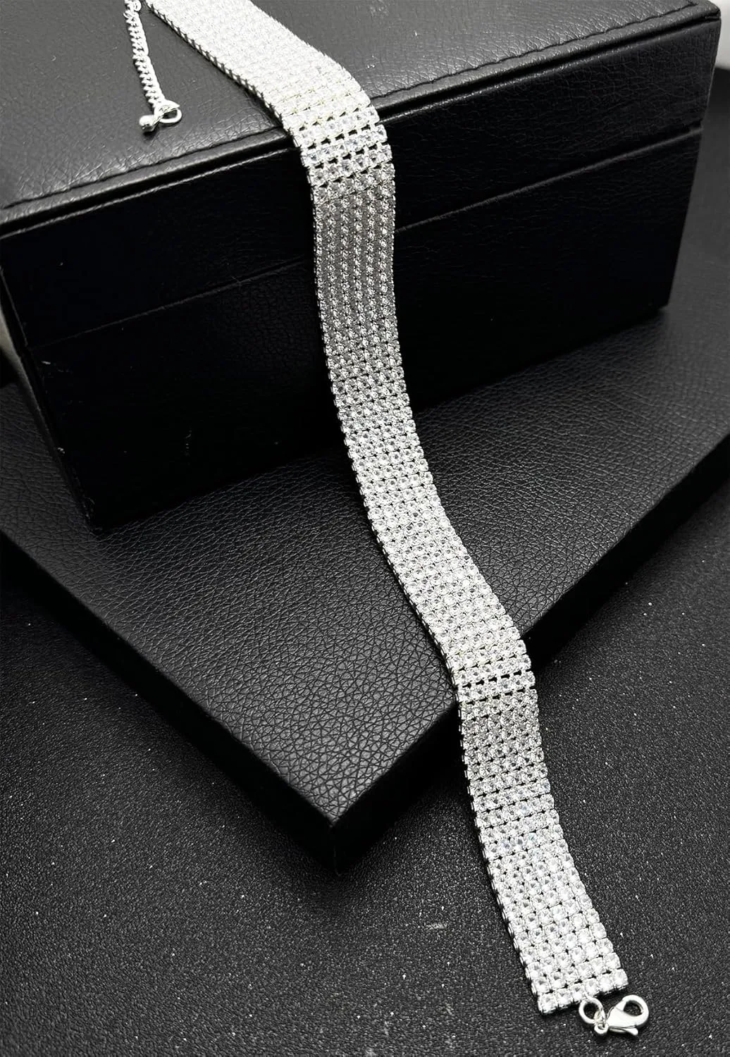 Tennis Necklace Synthetic Diamond Chain Sparkly Silver Choker Necklaces for Women