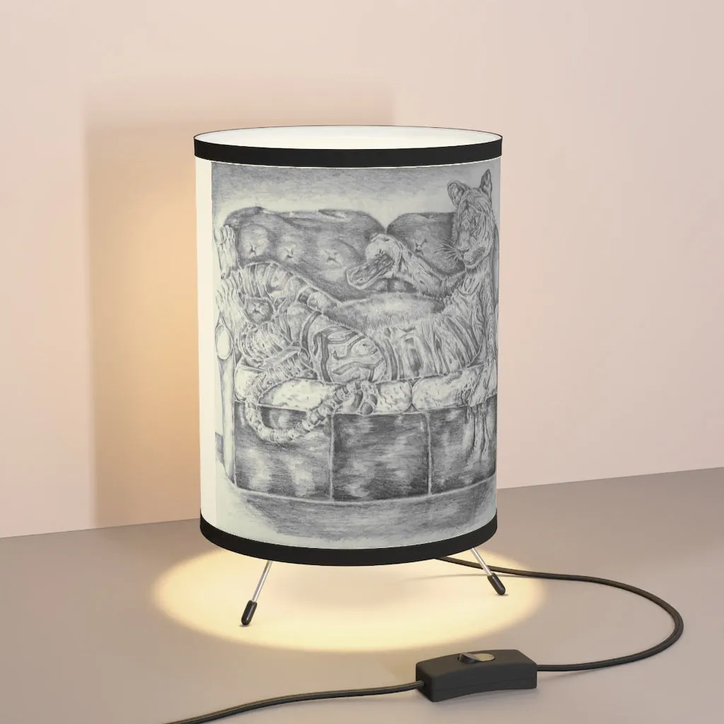 Tiger on a Couch Tripod Lamp with High-Res Printed Shade, US/CA plug