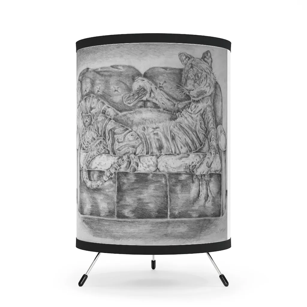 Tiger on a Couch Tripod Lamp with High-Res Printed Shade, US/CA plug