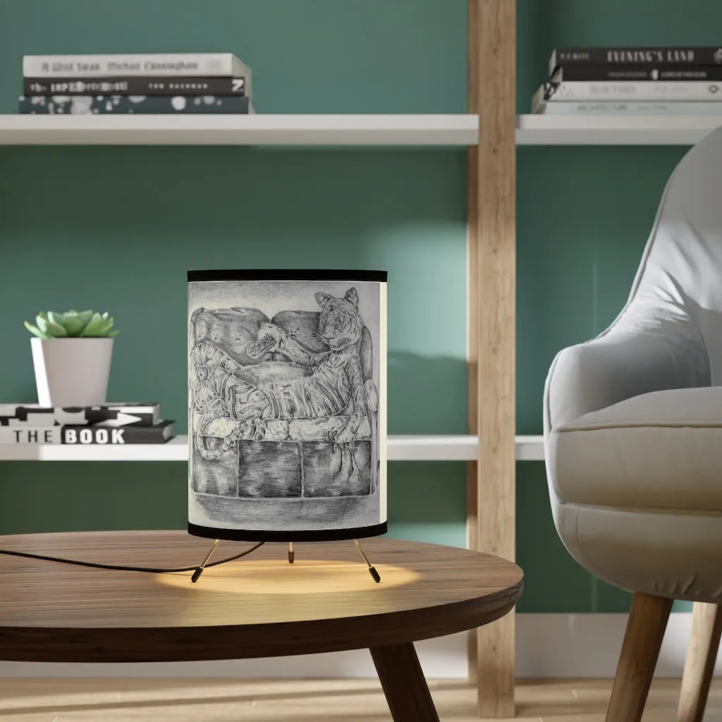 Tiger on a Couch Tripod Lamp with High-Res Printed Shade, US/CA plug