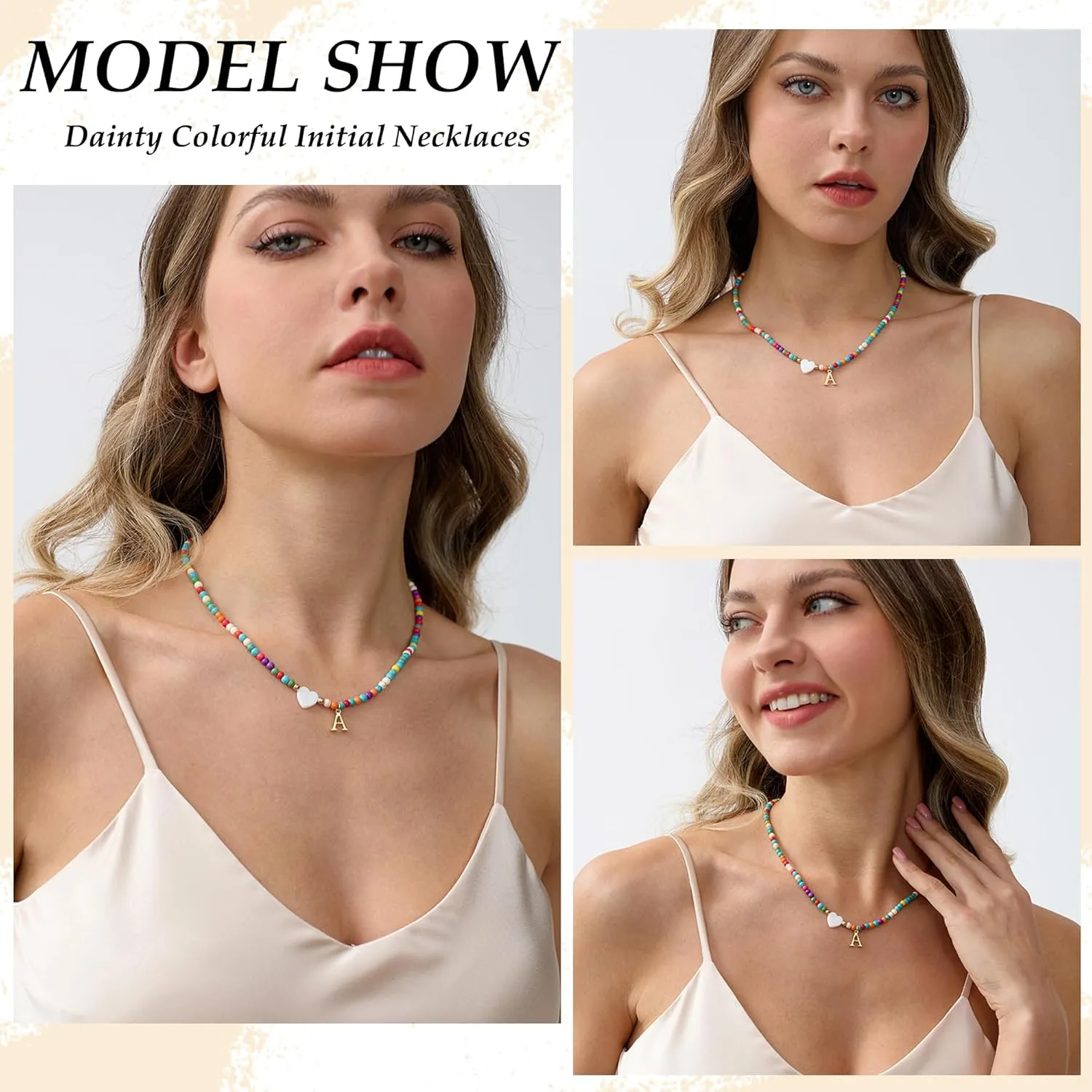 TOBENY Dainty Initial Necklaces for Women Colorful Beaded Necklaces Handmade Personalized A-Z Gifts Trendy Stuff 14K Gold Plated Bohemian Letter Choker Necklace with Heart Shaped Shells Jewelry Gift