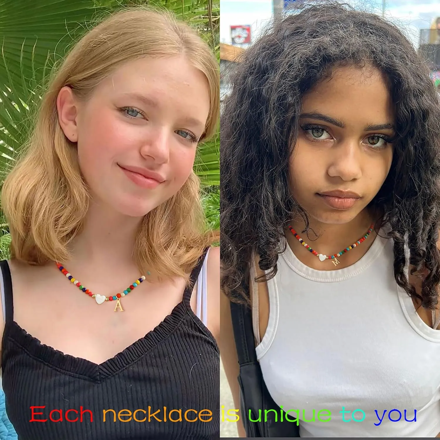 TOBENY Dainty Initial Necklaces for Women Colorful Beaded Necklaces Handmade Personalized A-Z Gifts Trendy Stuff 14K Gold Plated Bohemian Letter Choker Necklace with Heart Shaped Shells Jewelry Gift
