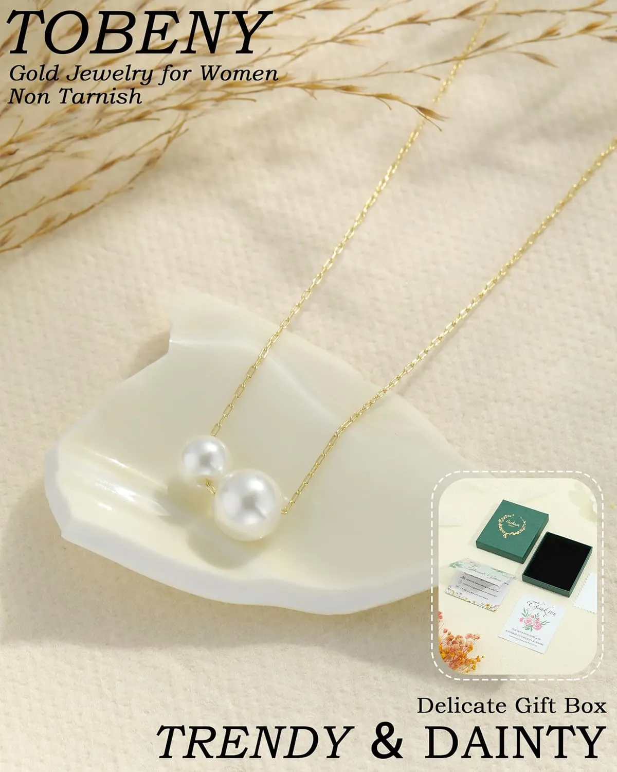 TOBENY Gold Necklace for Women Trendy 14K Gold Plated Dainty Bow Heart Cross Pendant Necklaces Cute Simple Pearl Diamond Paperclip Butterfly Italian Horn Choker Necklaces for Women Gift Jewelry