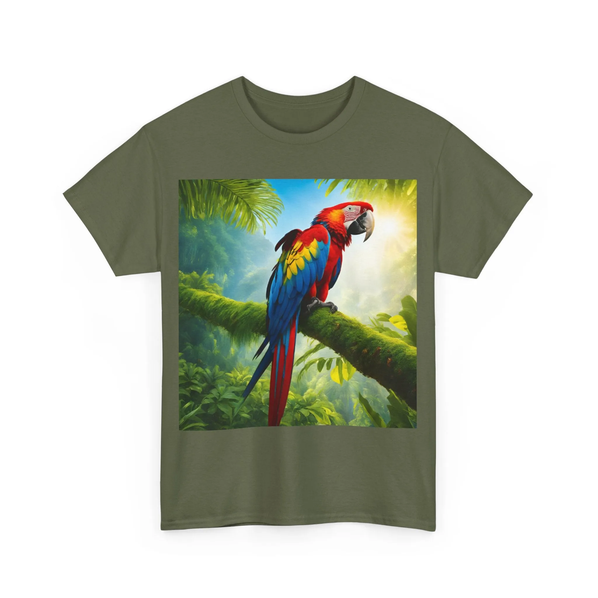 Tropical Vibes Unisex Heavy Cotton Tee | Colorful Parrot Design
