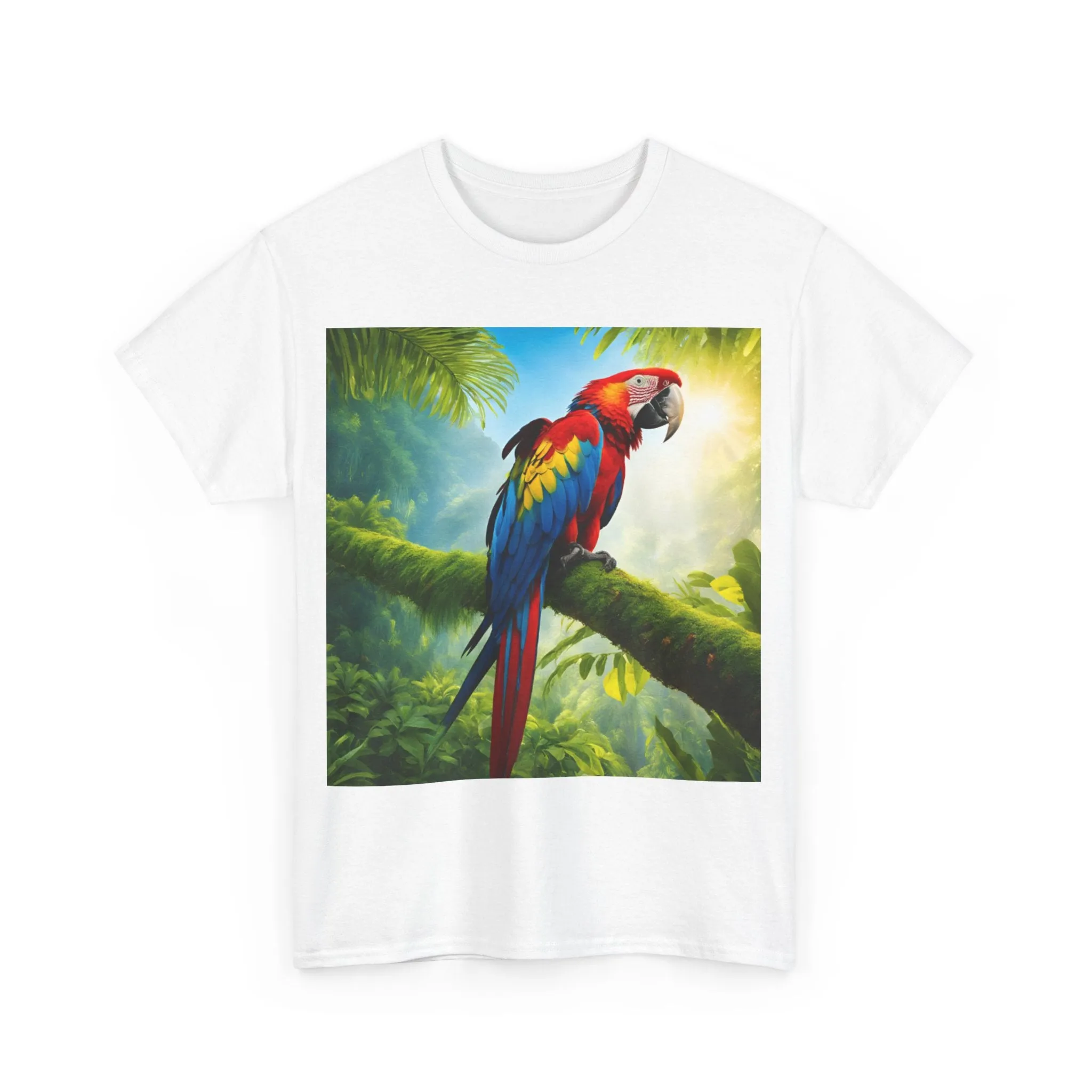 Tropical Vibes Unisex Heavy Cotton Tee | Colorful Parrot Design