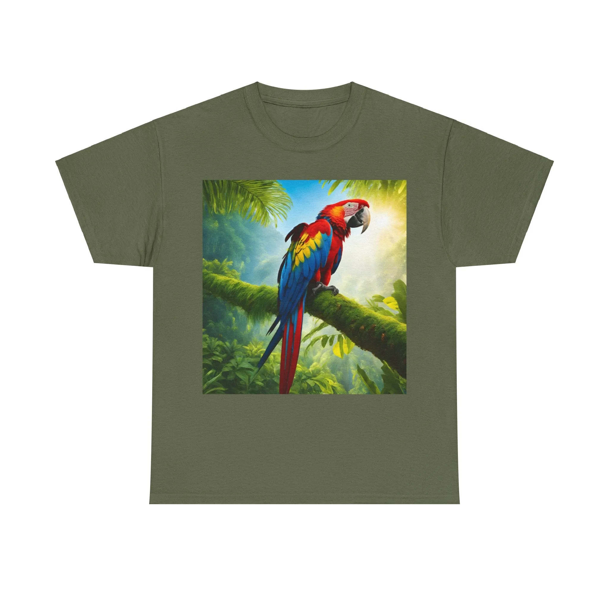 Tropical Vibes Unisex Heavy Cotton Tee | Colorful Parrot Design