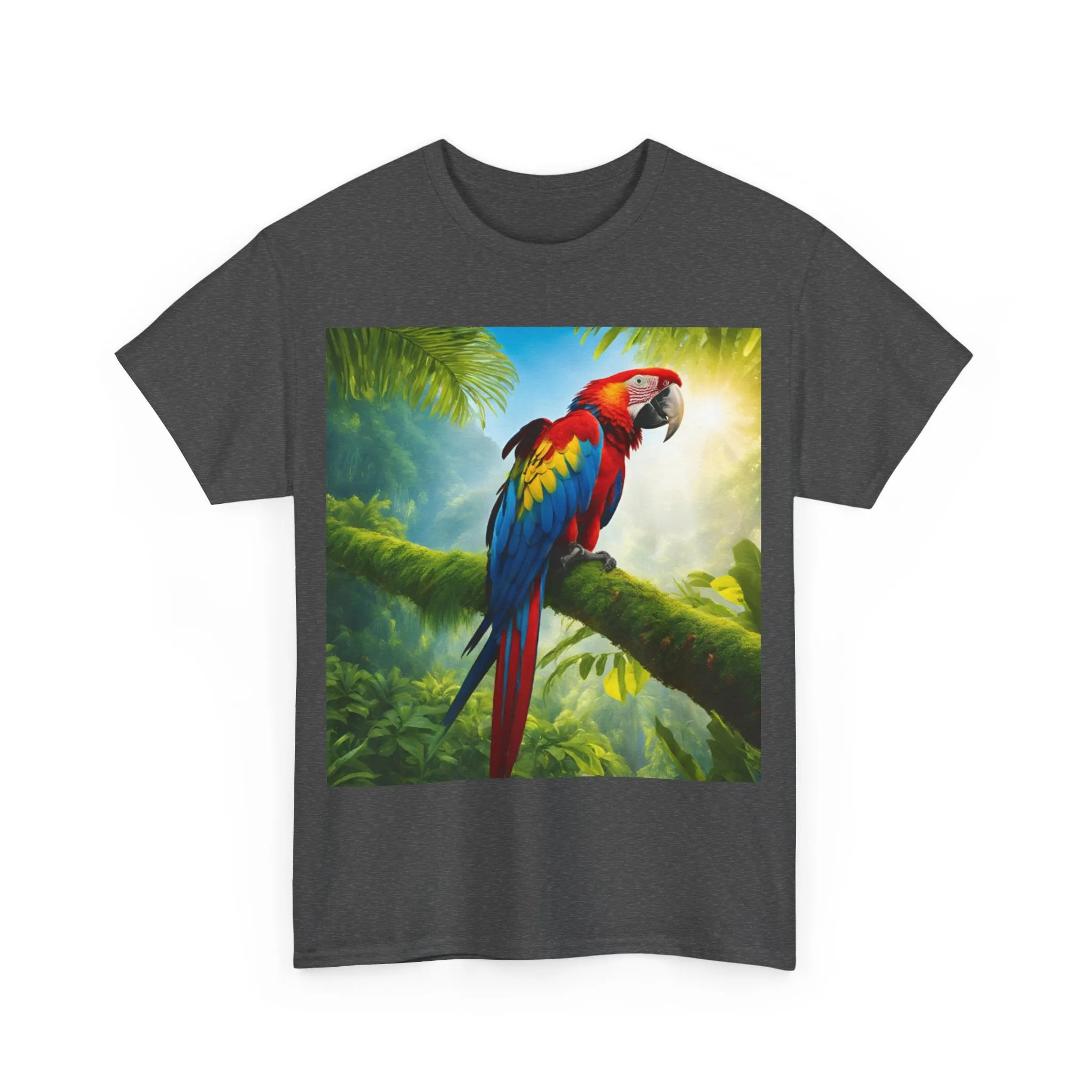 Tropical Vibes Unisex Heavy Cotton Tee | Colorful Parrot Design