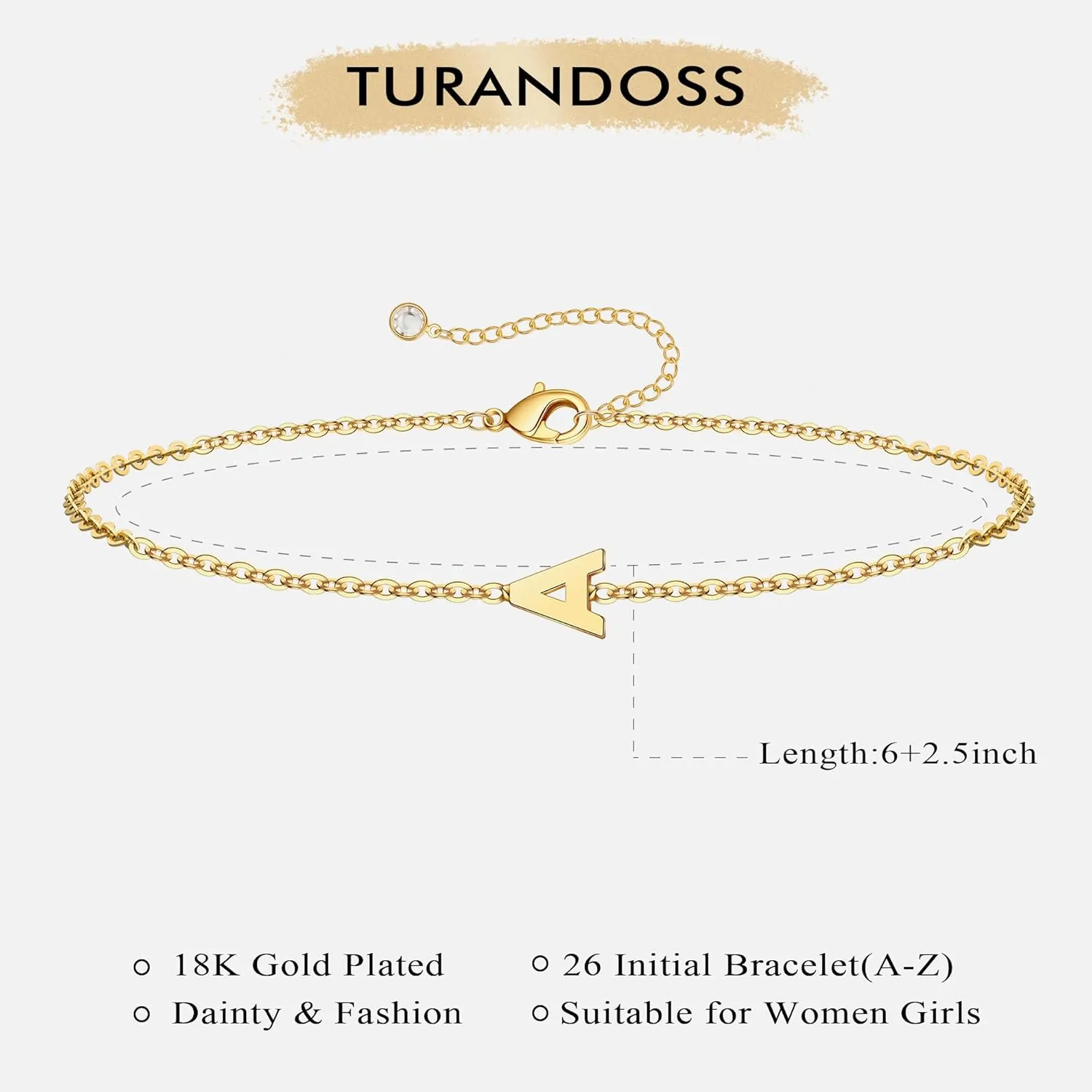 Turandoss Gold Initial Bracelets for Girls Women Jewelry Gifts - 18k Gold/Silver Plated Letter Initial Bracelet Dainty Gold Bracelets for Women Initial Bracelets for Teen Girls Gifts Trendy Stuff