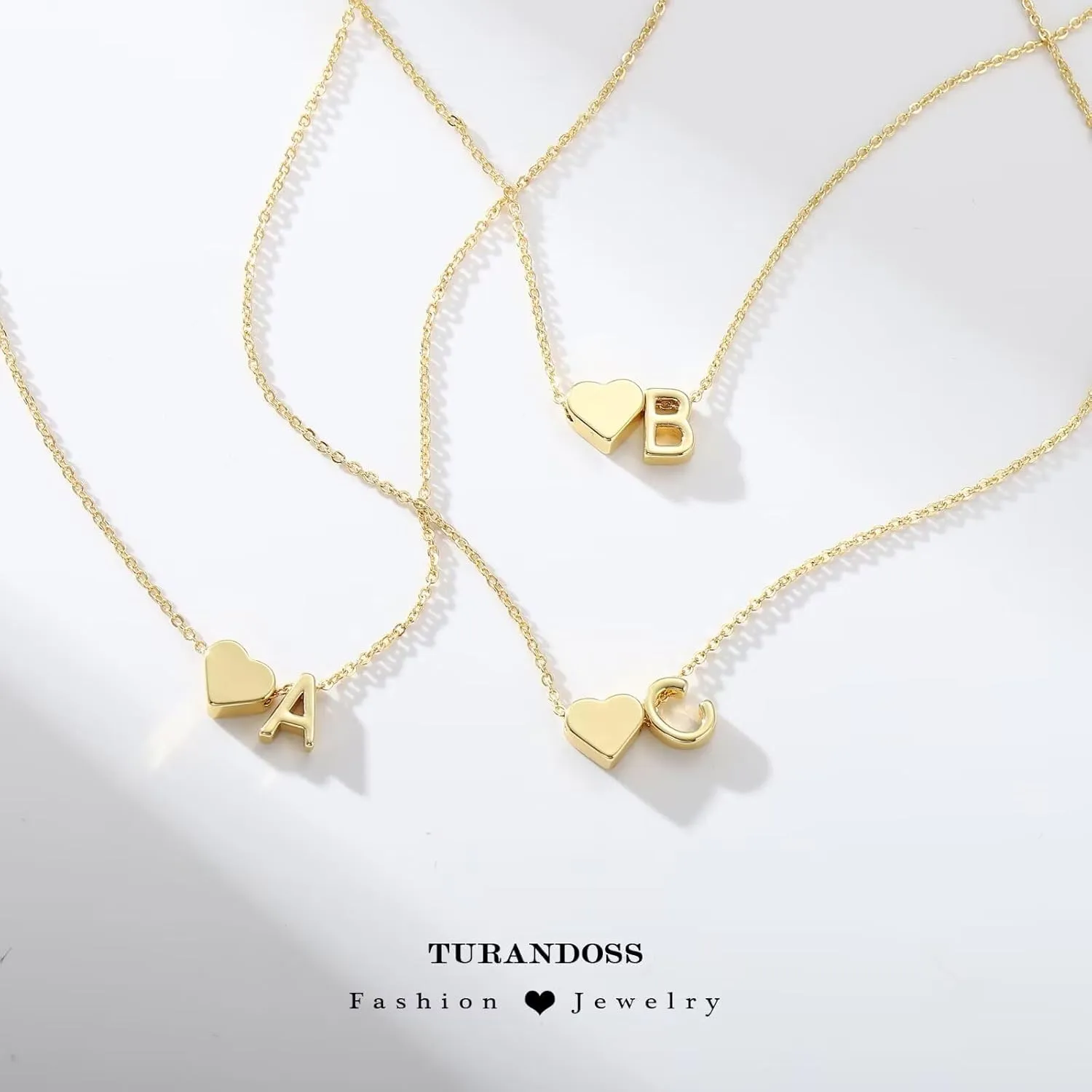 Turandoss Gold/Silver Heart Initial Necklace for Women Teen Girls - 18K Gold Plated Letter A-Z Pendant Necklace Dainty Heart Necklaces Tiny Initial Necklaces Birthday Gifts for Women Jewelry