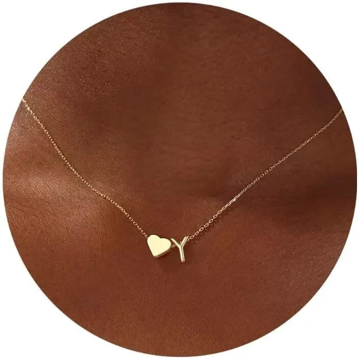 Turandoss Gold/Silver Heart Initial Necklace for Women Teen Girls - 18K Gold Plated Letter A-Z Pendant Necklace Dainty Heart Necklaces Tiny Initial Necklaces Birthday Gifts for Women Jewelry