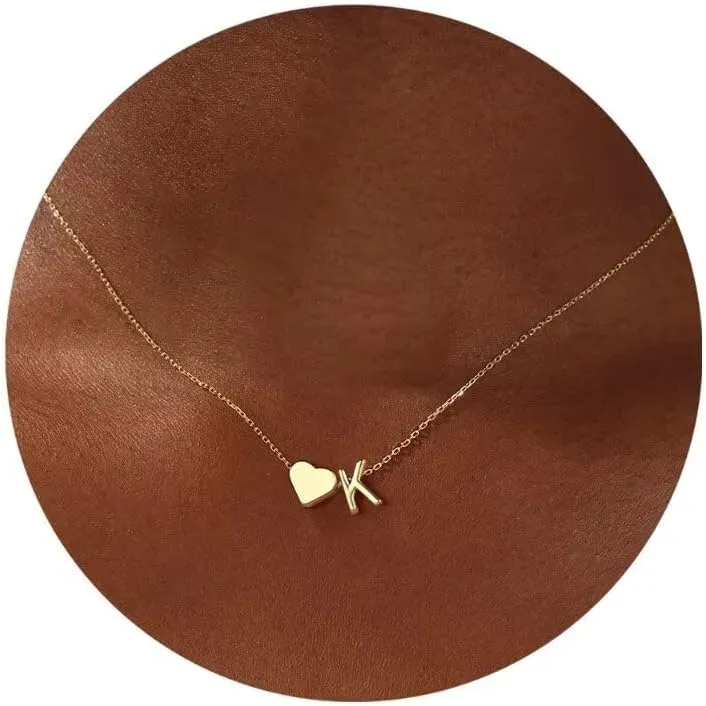 Turandoss Gold/Silver Heart Initial Necklace for Women Teen Girls - 18K Gold Plated Letter A-Z Pendant Necklace Dainty Heart Necklaces Tiny Initial Necklaces Birthday Gifts for Women Jewelry