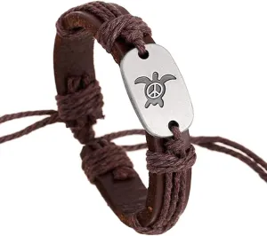 Turtle Leather Bracelets Sea Animal Bracelet Wrap Woven Bracelets Vintage Charm Wrist Jewelry for Women and Men