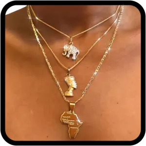 TWINKLEDE African Necklaces Layered Gold Necklace Nefertiti Pendant Jewelry Chain for Women