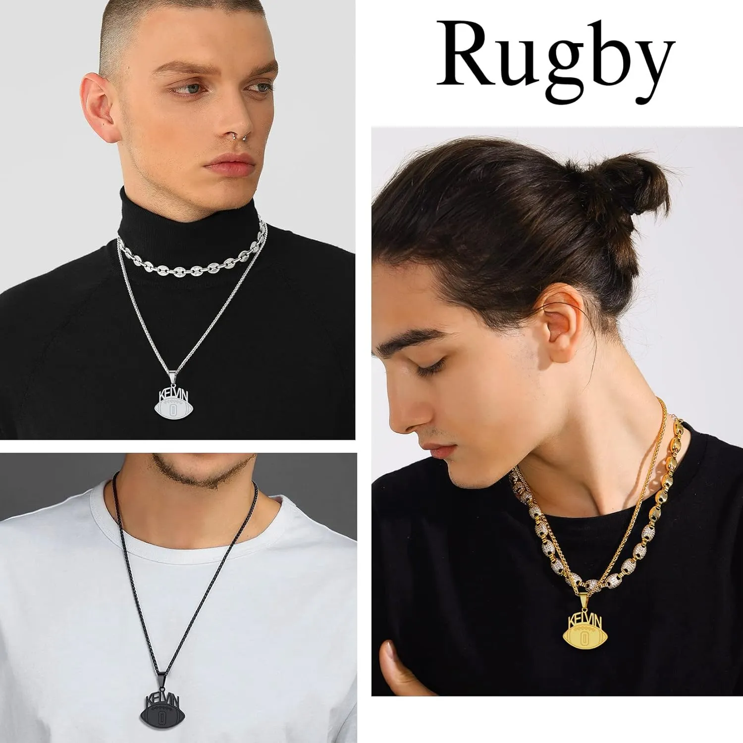 U7 Men Soccer/Football/Baseball Chain Stainless Steel 18K Gold Plated Cool Sport Pendant Running Shoe Necklaces, Baseball Cross Necklaces with 22 2" Chain Gift for Husband or Son