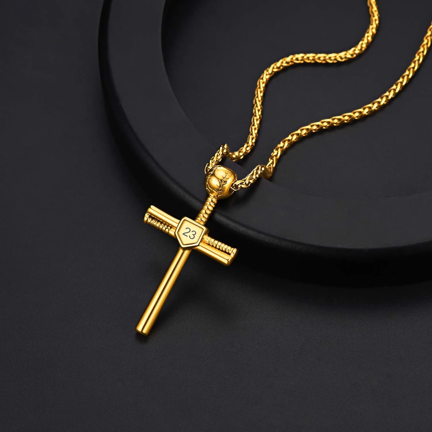 U7 Men Soccer/Football/Baseball Chain Stainless Steel 18K Gold Plated Cool Sport Pendant Running Shoe Necklaces, Baseball Cross Necklaces with 22 2" Chain Gift for Husband or Son