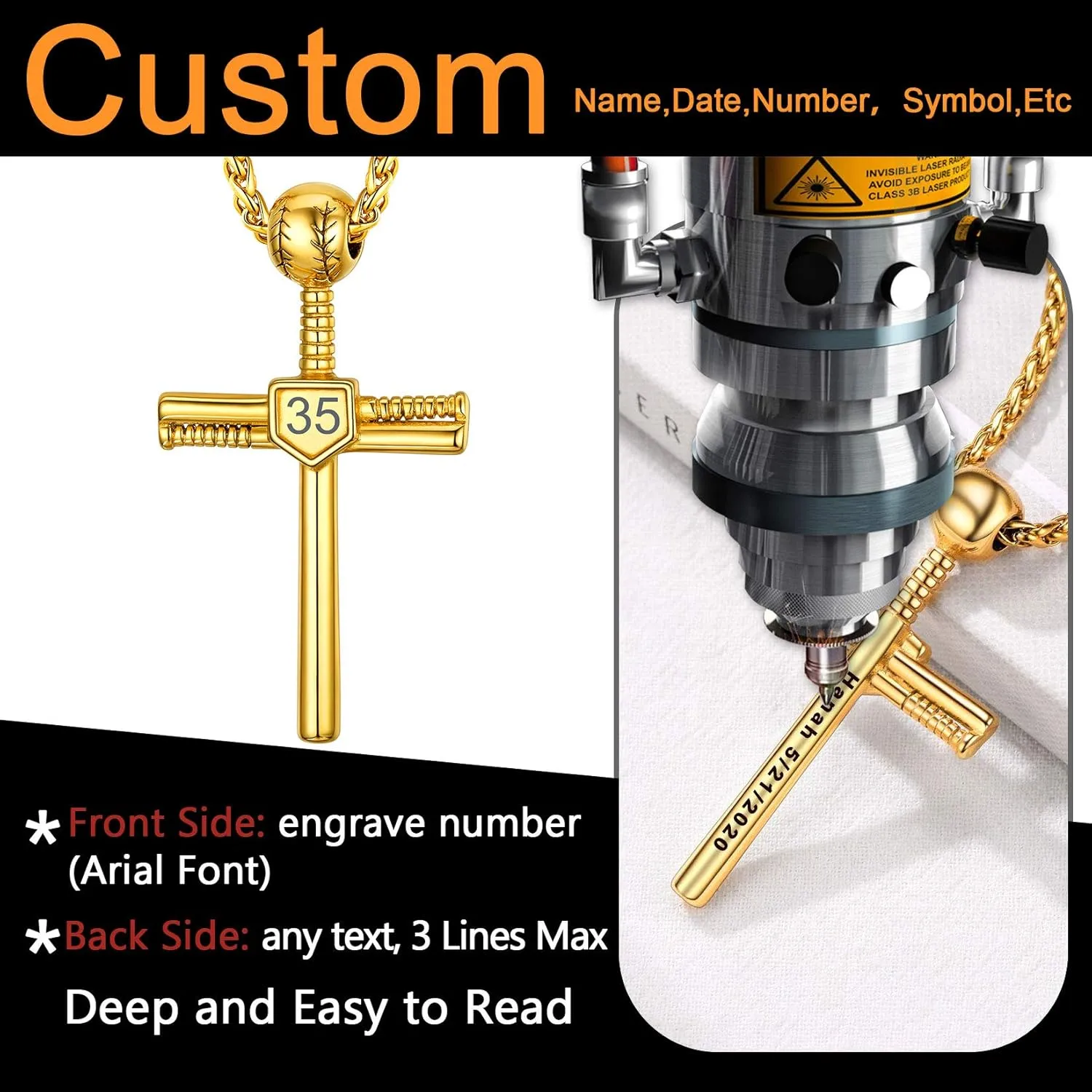 U7 Men Soccer/Football/Baseball Chain Stainless Steel 18K Gold Plated Cool Sport Pendant Running Shoe Necklaces, Baseball Cross Necklaces with 22 2" Chain Gift for Husband or Son