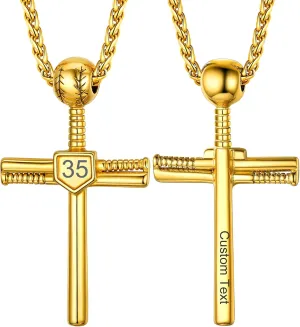 U7 Men Soccer/Football/Baseball Chain Stainless Steel 18K Gold Plated Cool Sport Pendant Running Shoe Necklaces, Baseball Cross Necklaces with 22 2" Chain Gift for Husband or Son