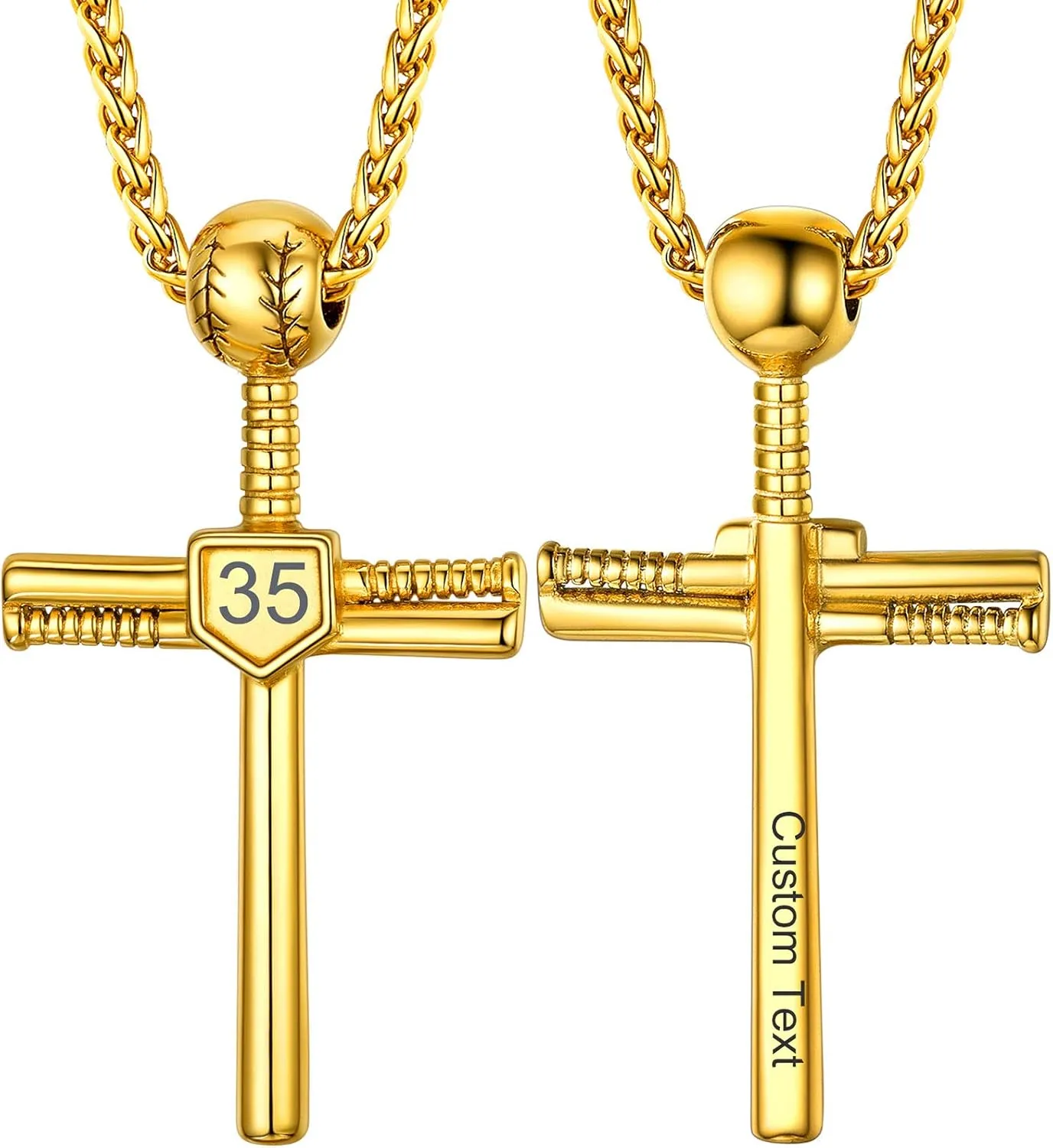 U7 Men Soccer/Football/Baseball Chain Stainless Steel 18K Gold Plated Cool Sport Pendant Running Shoe Necklaces, Baseball Cross Necklaces with 22 2" Chain Gift for Husband or Son