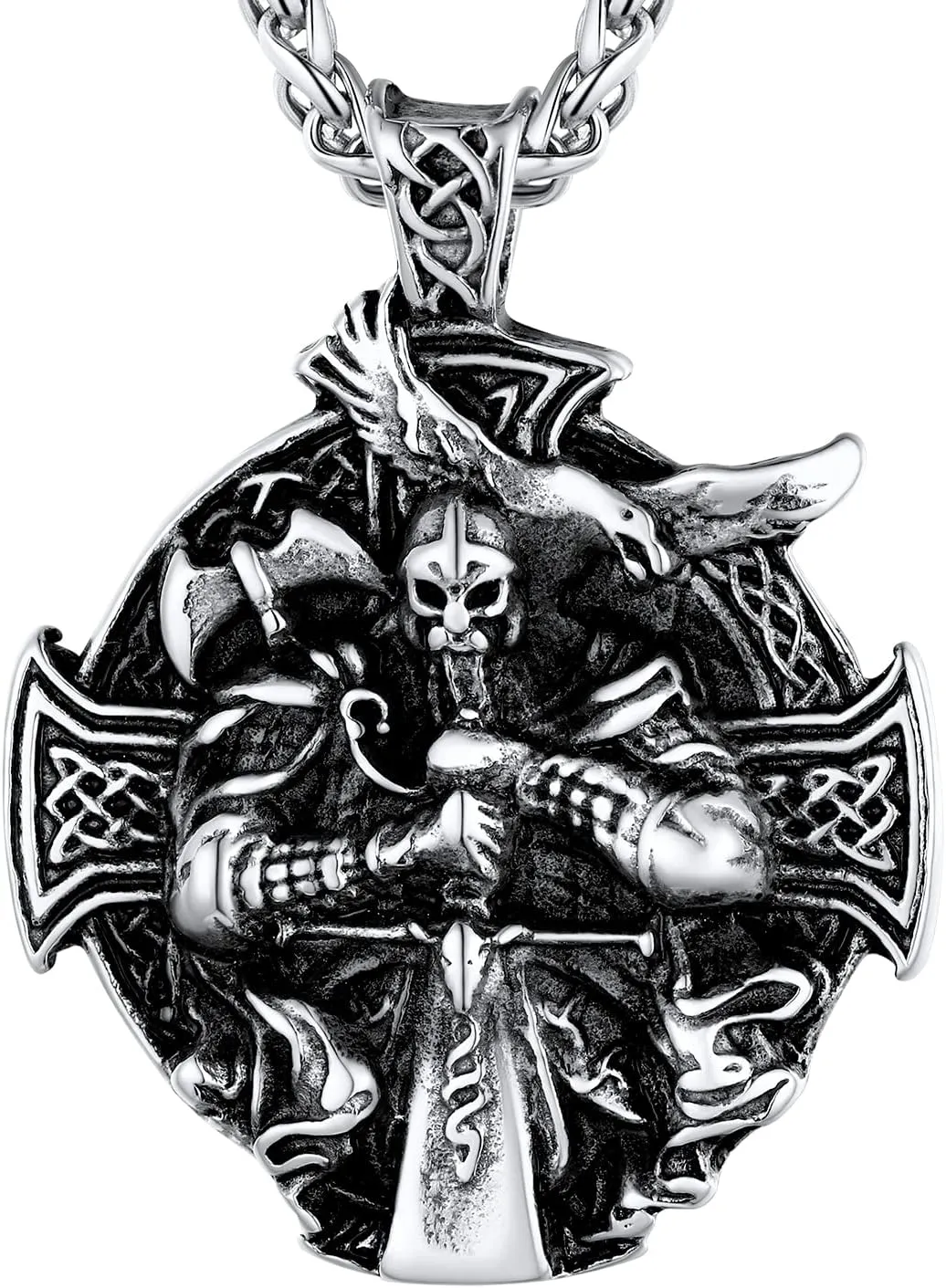 U7 Wiccan Necklace Pagan Pendant Men Women Stainless Steel/Black/18K Gold Plated Pentagram/Norse Viking/Raven Occult Necklaces
