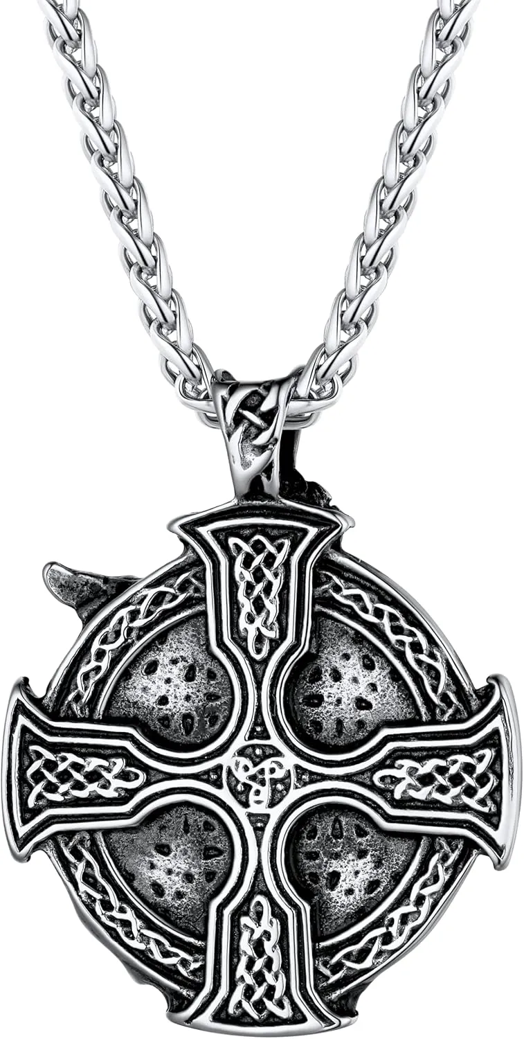 U7 Wiccan Necklace Pagan Pendant Men Women Stainless Steel/Black/18K Gold Plated Pentagram/Norse Viking/Raven Occult Necklaces