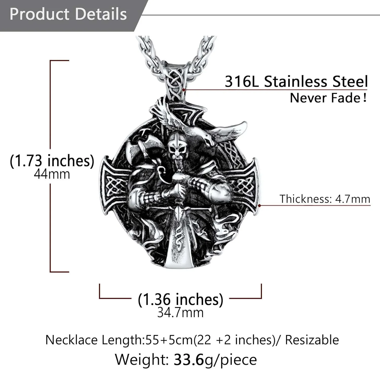 U7 Wiccan Necklace Pagan Pendant Men Women Stainless Steel/Black/18K Gold Plated Pentagram/Norse Viking/Raven Occult Necklaces