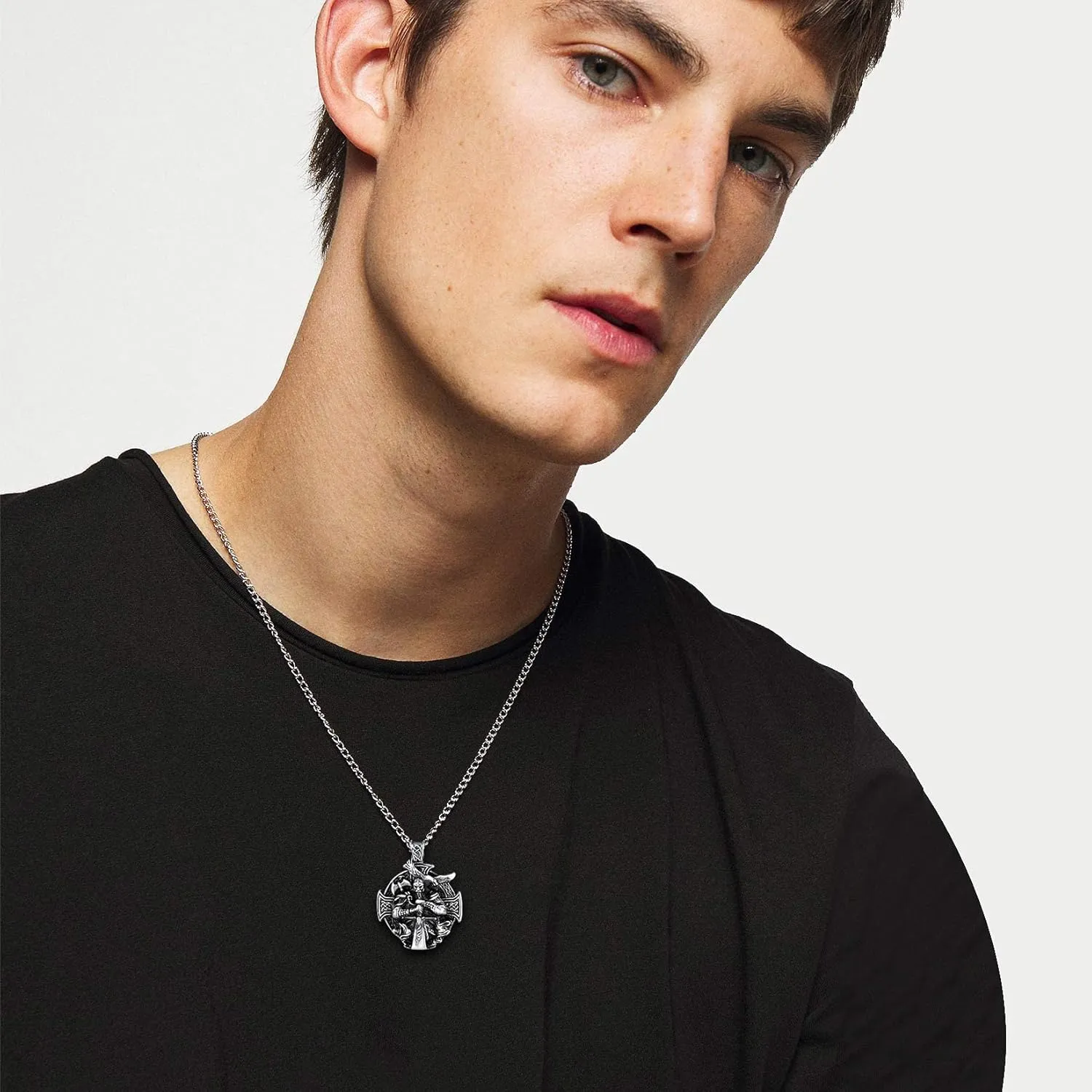 U7 Wiccan Necklace Pagan Pendant Men Women Stainless Steel/Black/18K Gold Plated Pentagram/Norse Viking/Raven Occult Necklaces