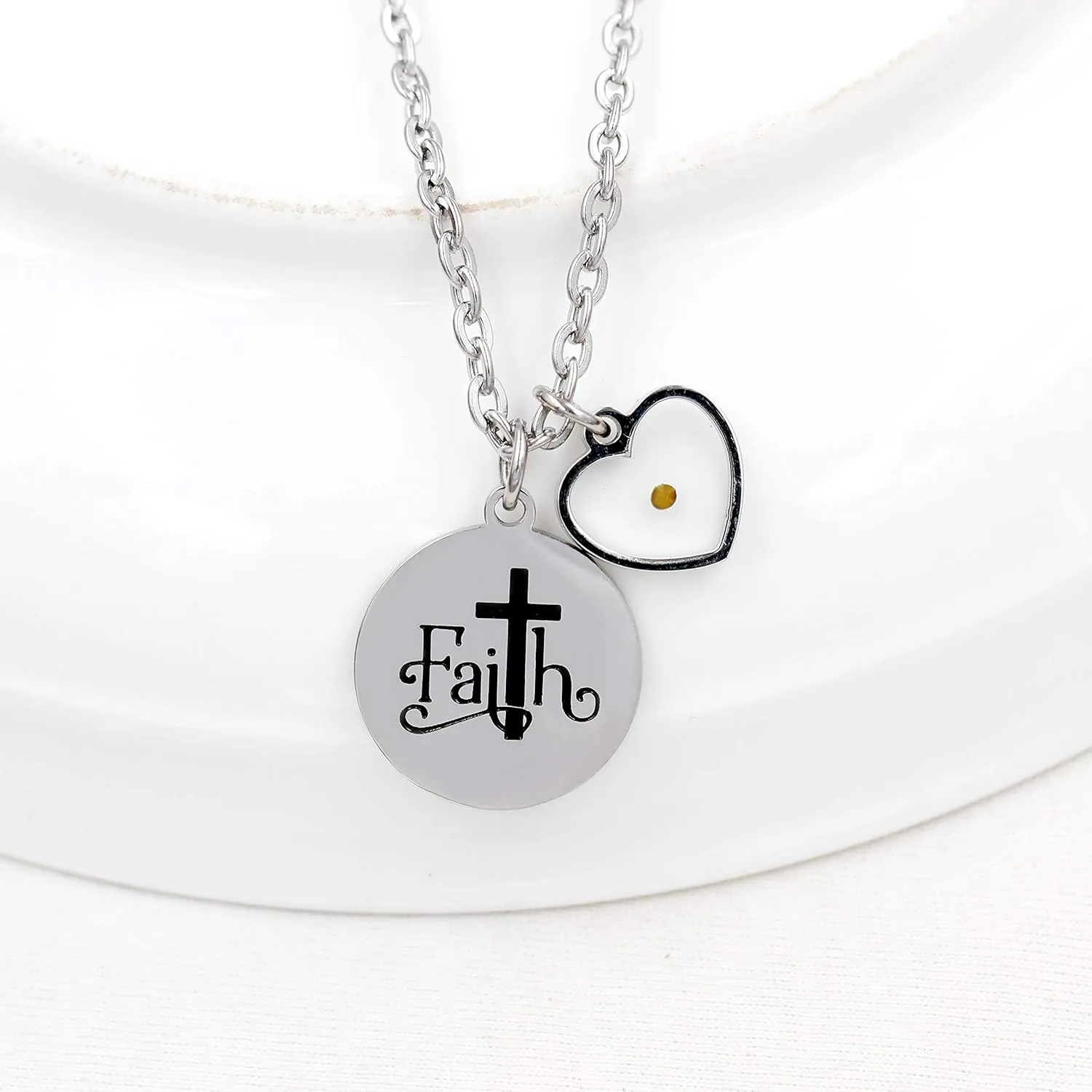 Uloveido Stainless Christian Faith Mustard Seed Pendant Religious Symbol Lettering Necklaces