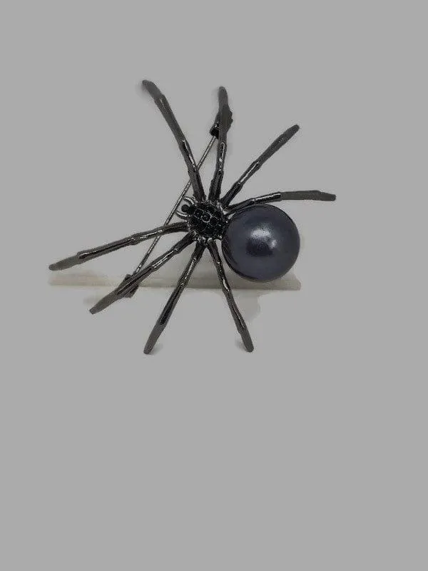 Unique Spider Broach Pearl Metal Spider Pins with Rhinestones Halloween Pins