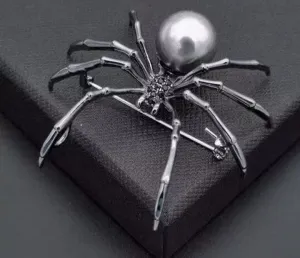 Unique Spider Broach Pearl Metal Spider Pins with Rhinestones Halloween Pins