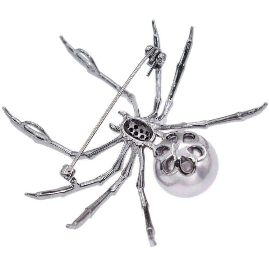 Unique Spider Broach Pearl Metal Spider Pins with Rhinestones Halloween Pins