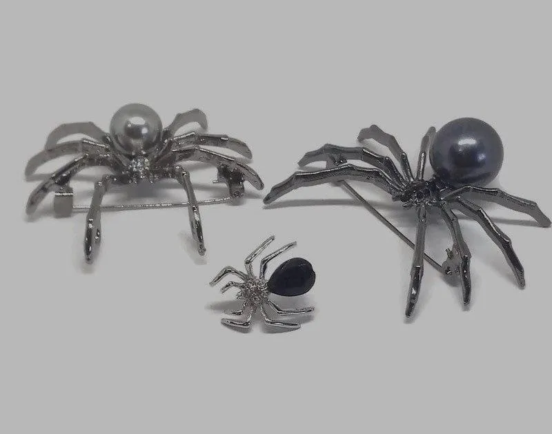 Unique Spider Broach Pearl Metal Spider Pins with Rhinestones Halloween Pins