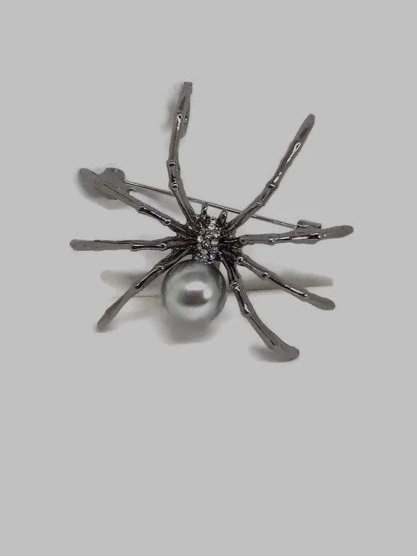 Unique Spider Broach Pearl Metal Spider Pins with Rhinestones Halloween Pins