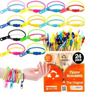 UpBrands 24 Fidget Toys Zipper Bracelets 7.5 Inches, Easter Basket Stuffers, Sensory Toys Bulk Set, Neon Colors, Kit for Birthday, Party Favors for Kids, Easter Egg Fillers