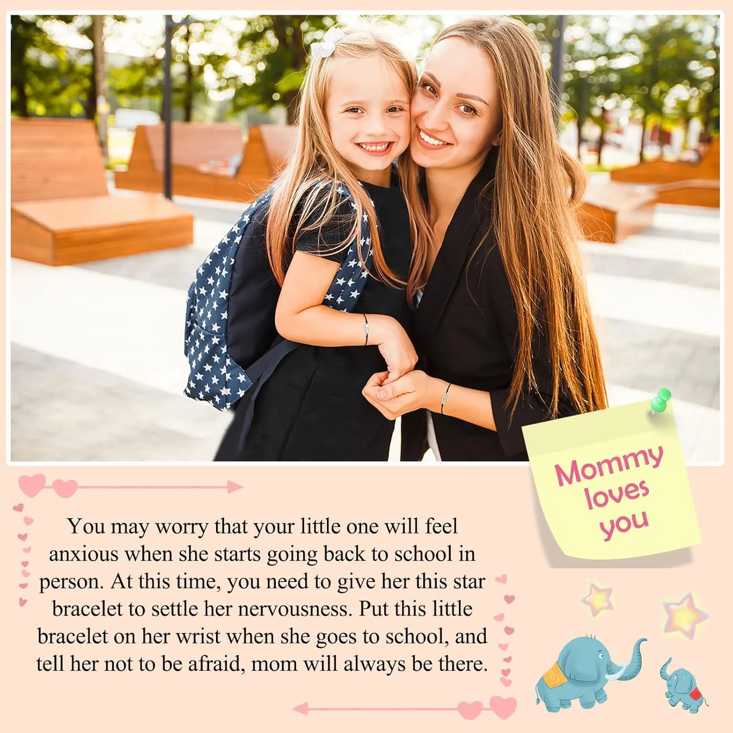 UPROMI First Day of School Bracelets Set for 2/3, Elephant Wish Bracelets for Mommy and Me
