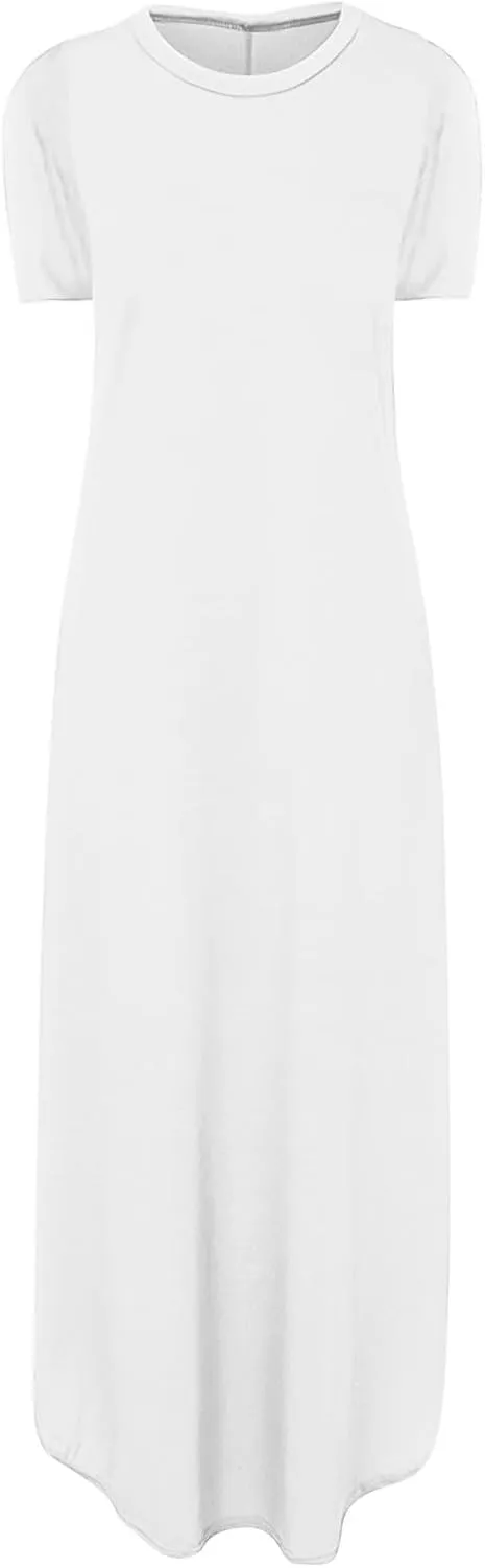Vacation Dresses for Women 2024 Short Sleeve Maxi T-Shirts Dress Summer Loose Causal Beach Dress with Pockets