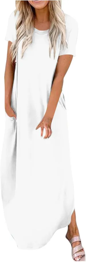 Vacation Dresses for Women 2024 Short Sleeve Maxi T-Shirts Dress Summer Loose Causal Beach Dress with Pockets